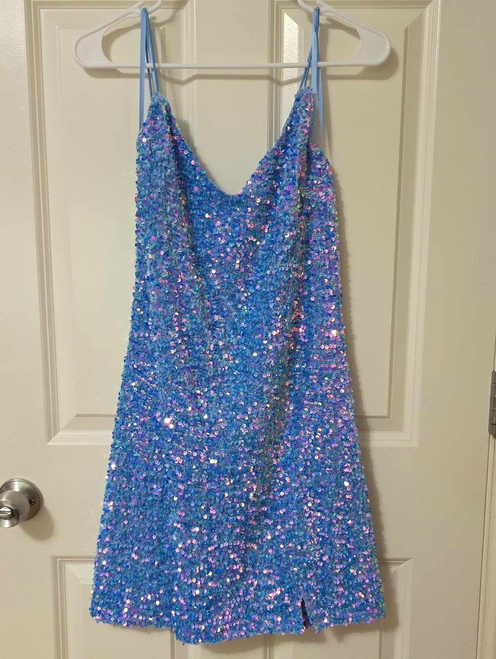 Francesca's Collections Iridescent Blue-Pink Sequin Mini Dress